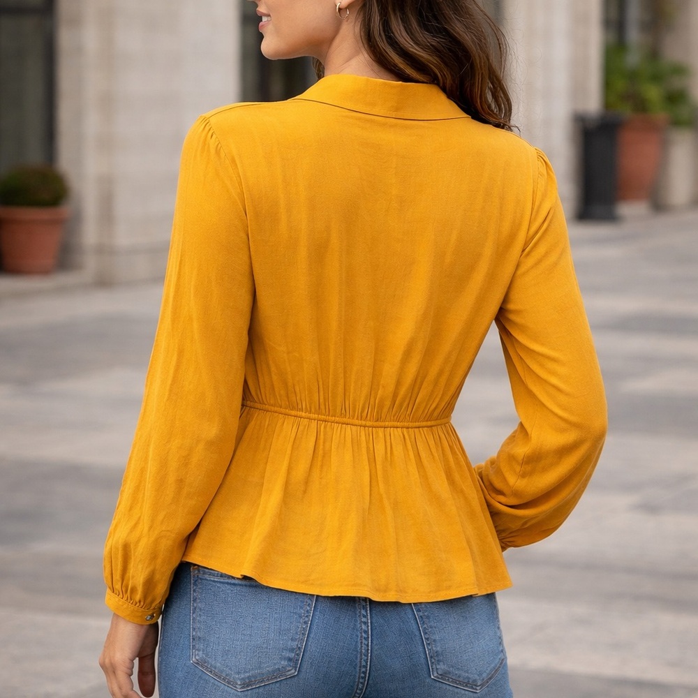 Calligraphe Mustard Peplum Blouse – Size M - Picture 2 of 7